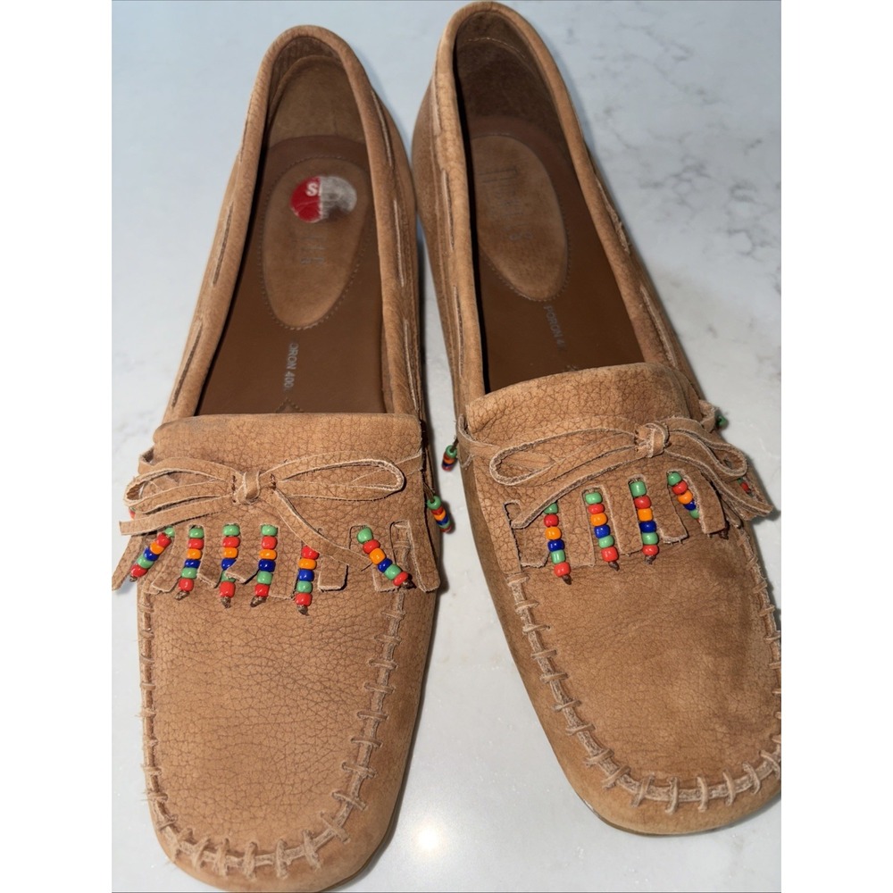 Nickles Soft Leather Beaded Slip On Shoes size 9M‎ Tan Leather Womens Poron 4000